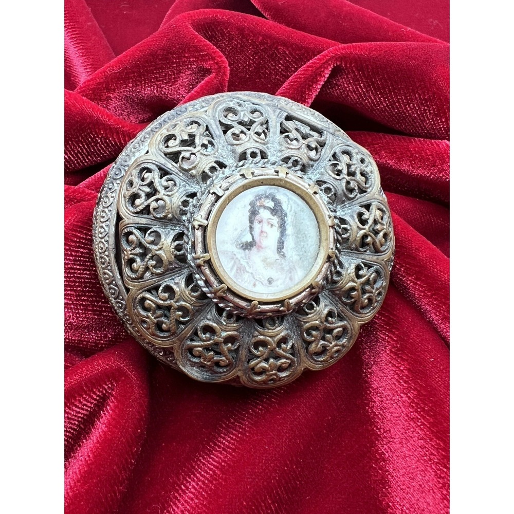 Antique French Miniature Portrait Ormolu Trinket Box Jewelry Box‎